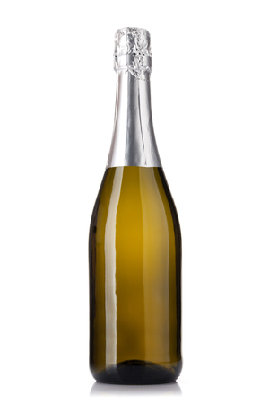 Champagne wine bottle. Isolated on white backgroundの写真素材