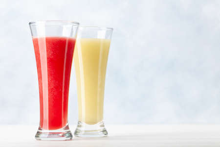 Fresh and juicy watermelon and melon smoothie. With copy space