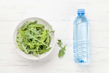 Healthy food and weigh loss concept. Diet and fitness. Top view flat layの写真素材