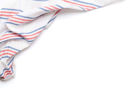 Kitchen tablecloth. Cooking towel isolated on white background. Top view flat lay with copy space