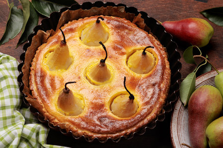 Homemade pearl pie. Fruit tart with seasonal fruitsの写真素材