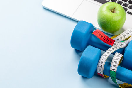 Fitness, training and healthy food, diet concept with copy spaceの写真素材