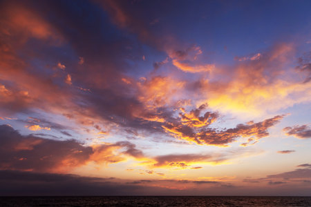 Colorful sunset over ocean on Malibu beach, California