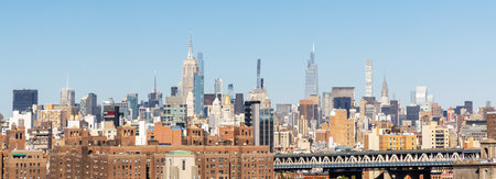 New York city skyline. Manhattan Skyscrapers panorama view from Brooklyn
