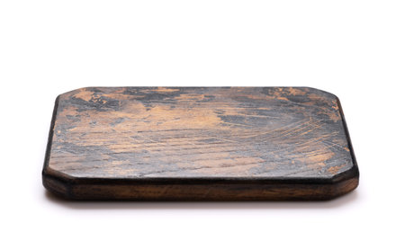 wooden cutting board. isolated on white backgroundの写真素材