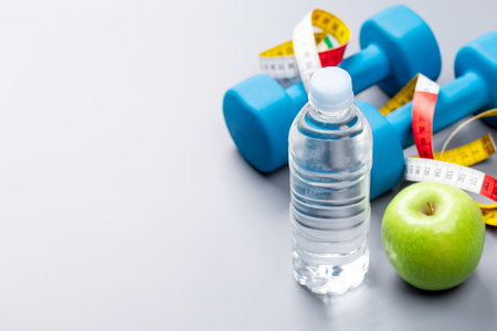 Fitness, training and healthy food, diet concept with copy spaceの写真素材
