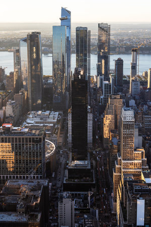 New York city skyline. Manhattan sunset skyscrapers panorama