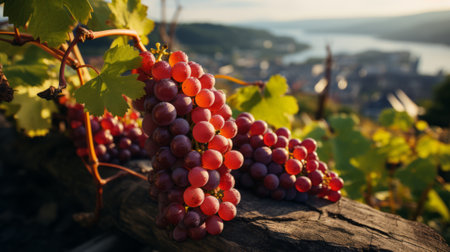 Luscious red grape in vineyard, a glimpse of harvest's bountyの素材