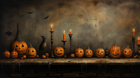 Terrifying Halloween scene with spooky pumpkinsの素材