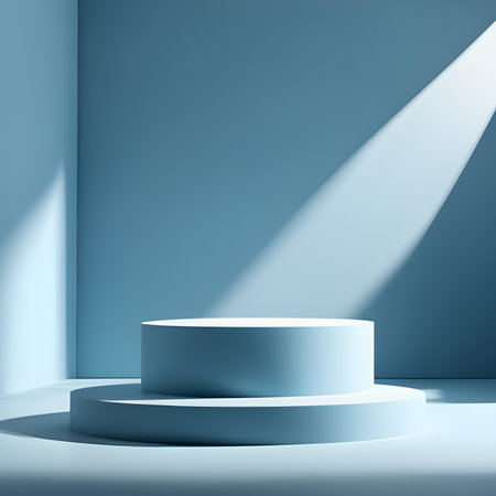 A light mockup with podium, serving as an ideal template or backdrop for product presentationsの素材
