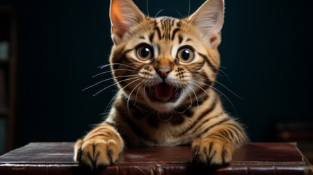 Cat schoolboy with a book, a charming academic sceneの素材