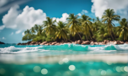 Sea split view with palms above and underwaterの素材