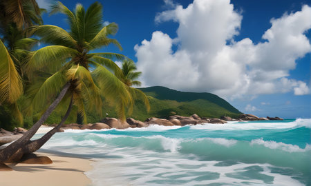 Gentle sea waves on sandy beach. Summer vacationの素材