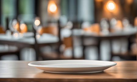 Empty plate in restaurant, versatile product mockup templateの素材