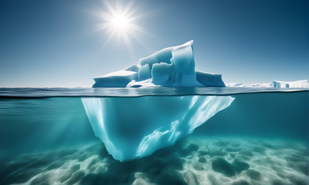 Majestic iceberg above and below waterline on a sunny dayの素材