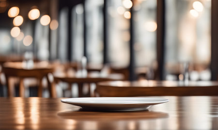Empty plate in restaurant, versatile product mockup templateの素材