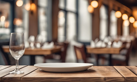 Empty plate in restaurant, versatile product mockup templateの素材