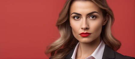 Portrait of serious businesswoman on solid background with copy spaceの素材