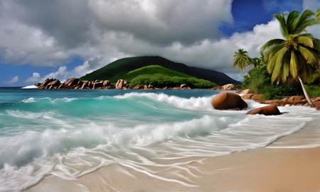 Gentle sea waves on sandy beach. Summer vacationの素材
