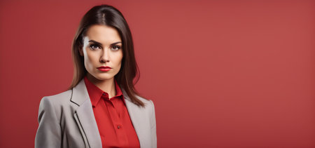 Portrait of serious businesswoman on solid background with copy spaceの素材