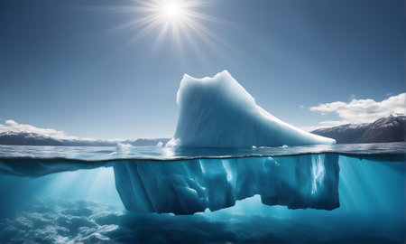 Majestic iceberg above and below waterline on a sunny dayの素材