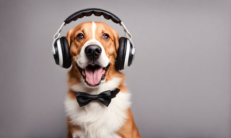 Canine tunes: Dog rocking headphones for a paw-some musical experienceの素材