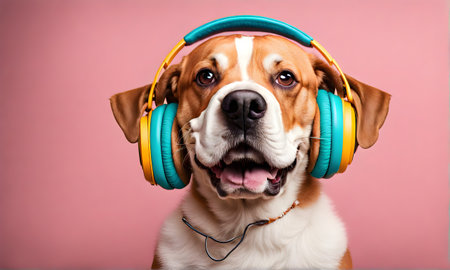 Canine tunes: Dog rocking headphones for a paw-some musical experienceの素材