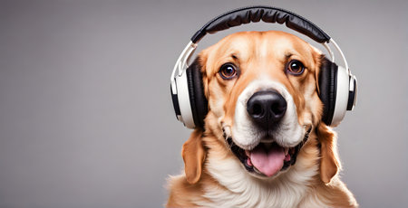 Canine tunes: Dog rocking headphones for a paw-some musical experienceの素材