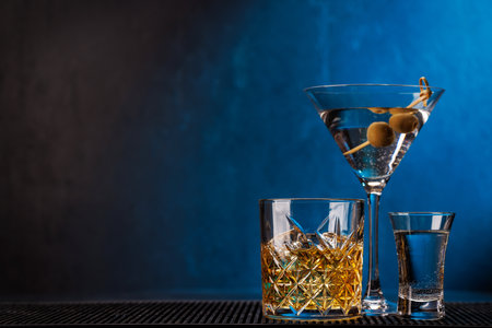 Whiskey, shot, cocktail drinks, elegant and enticing with copy spaceの写真素材