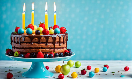 Birthday joy: Celebratory cake with glowing candlesの素材