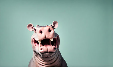 Humor in focus: Playful hippo, a delightful and amusing sceneの素材