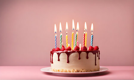 Birthday joy: Celebratory cake with glowing candlesの素材
