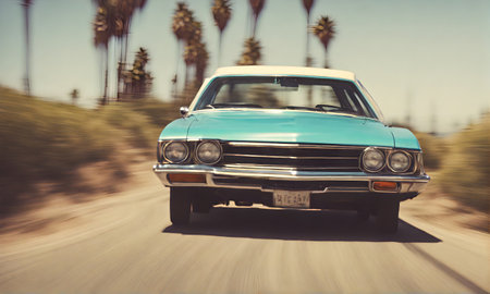 California dreamin': Drive vibes with a classic 70s carの素材