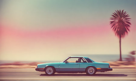 California dreamin': Drive vibes with a classic 80s carの素材