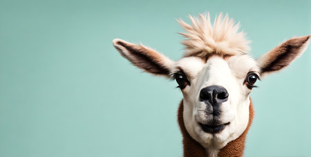 Andean charm: Lama in a captivating pose against a solid backgroundの素材