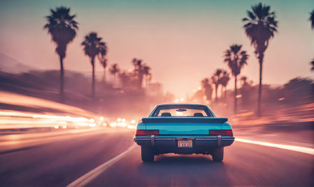 California dreamin': Drive vibes with a classic 80s carの素材