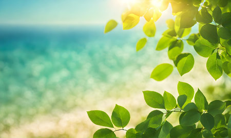 Bokeh background captures the essence of summer sunlight diffused through lush green foliage hintsの素材