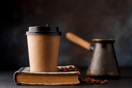 Aromatic coffee in a paper cup from Turkish cooperの写真素材