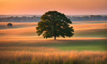 Minimalist Summer Nature Scene with Lone Treeの素材