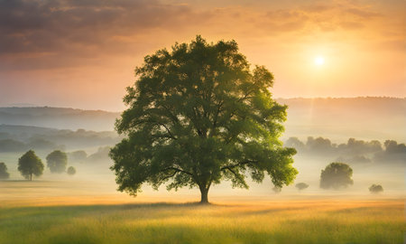 Minimalist Summer Nature Scene with Lone Treeの素材