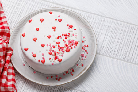 Cake with Heart Decor: Sweet Treat for Celebrations. With copy spaceの写真素材