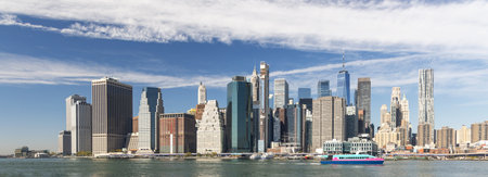 New York City skyline and Brooklyn bridge. Manhattan Skyscrapers panorama from Brooklynの写真素材