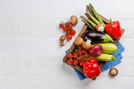 Various vegetables ready for the grill, fresh and vibrant, prepared for a delicious BBQの写真素材
