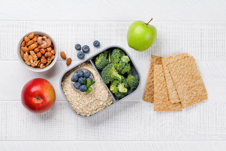 Healthy food on white background. Flat layの写真素材