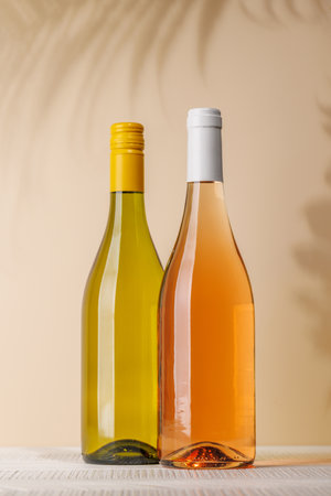 White wine bottle and wine glass. With copy space for your textの写真素材