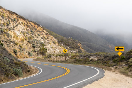 Asphalt road and mountain landscape. California State Route Oneの写真素材