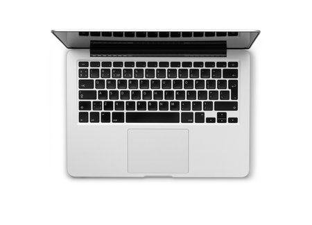 Laptop view from above, flat lay, isolated on white background