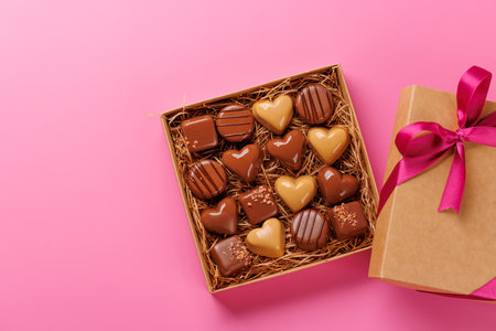 Valentines day box of rich chocolates, set against a romantic backdrop, creating the perfect Valentine's Day mood for celebration and loveの写真素材