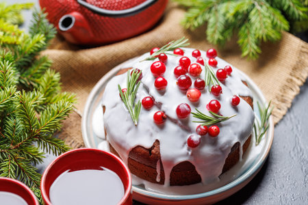 Delicious Christmas cake, a festive holiday treatの写真素材