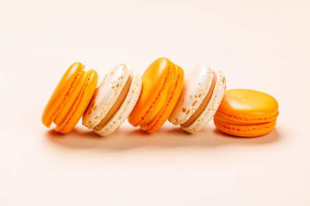A delightful assortment of fresh macaroons with a crisp shell and creamy filling. These colorful French pastries are perfect for dessert, gifting, or indulging in a sweet treatの写真素材
